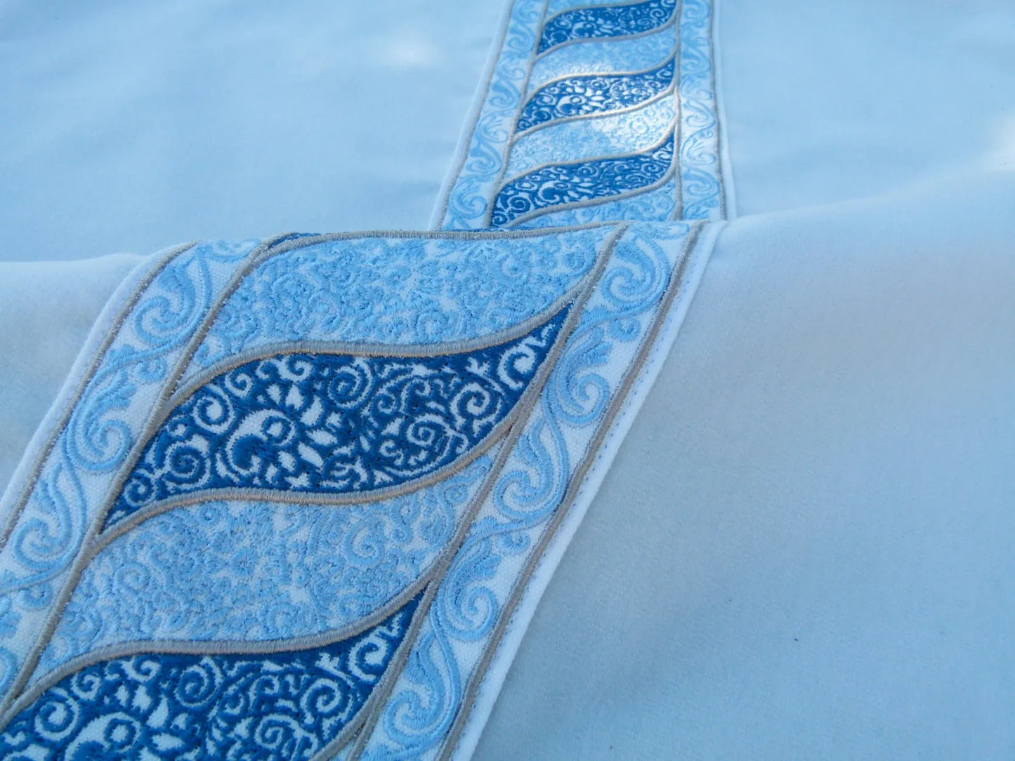 Scalamandre Pillow Case MET Paisley Embroidery  Square Silk Velvet White Blue Plain Solid 22x22 inches MSRP USD 678/y