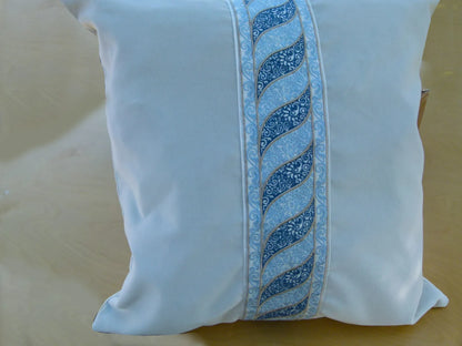 Scalamandre Pillow Case MET Paisley Embroidery  Square Silk Velvet White Blue Plain Solid 22x22 inches MSRP USD 678/y