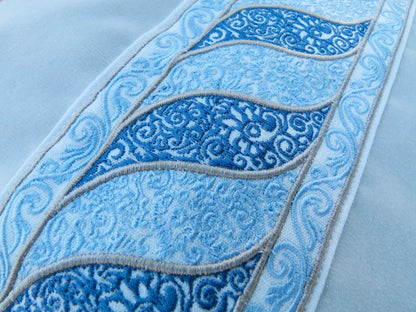 Scalamandre Pillow Case MET Paisley Embroidery  Square Silk Velvet White Blue Plain Solid 22x22 inches MSRP USD 678/y