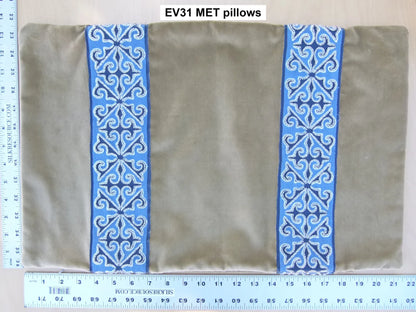 Scalamandre Pillow Case MET Saxony Square Strie Velvet Brown Blue Damask Plains Texture 23x22 inches MSRP USD 978/y