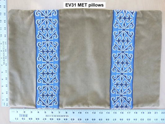 Scalamandre Pillow Case MET Saxony Square Strie Velvet Brown Blue Damask Plains Texture 23x22 inches MSRP USD 978/y