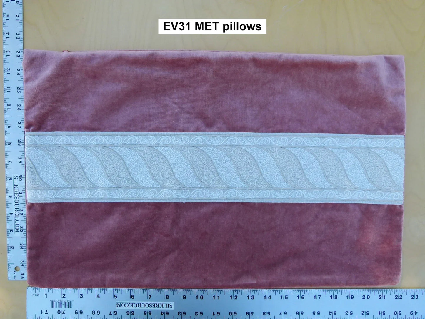 Scalamandre Pillow Case MET Paisley Embroidery  Square Silk Velvet Pink White Plain Solid 23x22 inches MSRP USD 678+/y