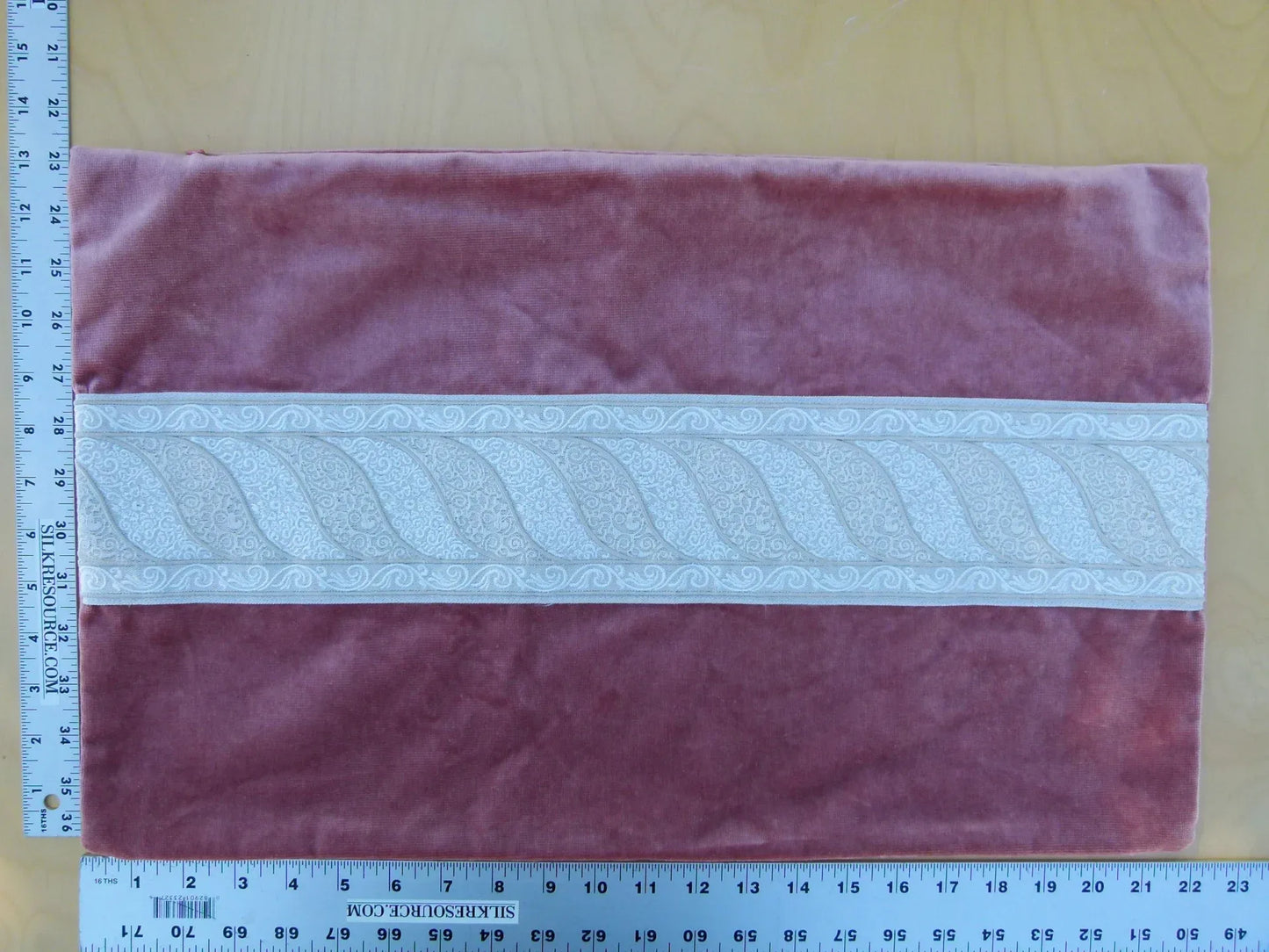 Scalamandre Pillow Case MET Paisley Embroidery  Square Silk Velvet Pink White Plain Solid 23x22 inches MSRP USD 678+/y