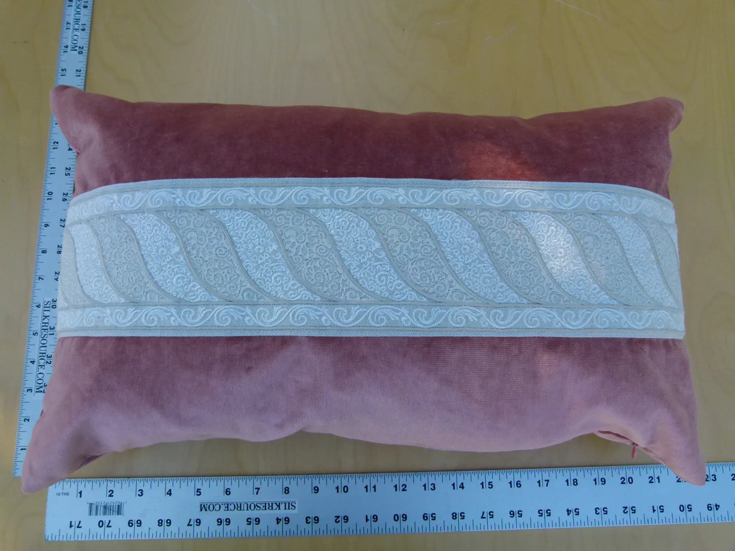 Scalamandre Pillow Case MET Paisley Embroidery  Square Silk Velvet Pink White Plain Solid 23x22 inches MSRP USD 678+/y