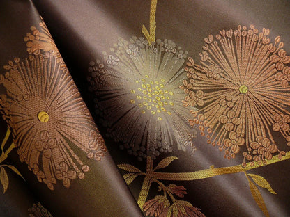 Stunner! 100% Silk Lampas Satin Mod Branch Tree "Coffee" Brown Orange Gold Bty