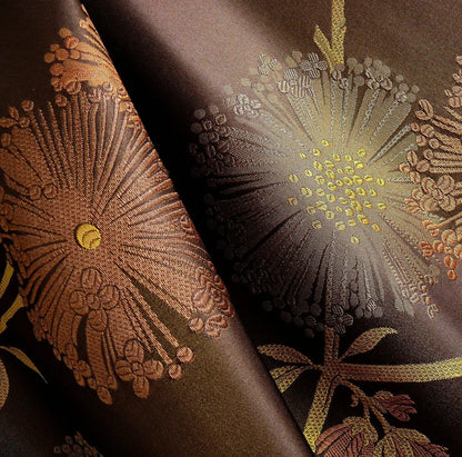 Stunner! 100% Silk Lampas Satin Mod Branch Tree "Coffee" Brown Orange Gold Bty