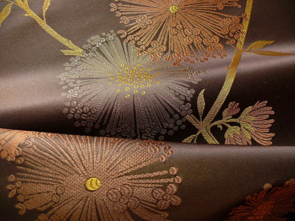 Stunner! 100% Silk Lampas Satin Mod Branch Tree "Coffee" Brown Orange Gold Bty