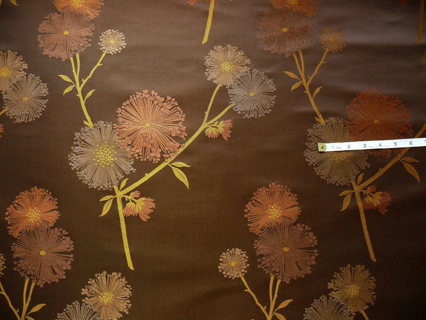 Stunner! 100% Silk Lampas Satin Mod Branch Tree "Coffee" Brown Orange Gold Bty