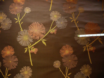 Stunner! 100% Silk Lampas Satin Mod Branch Tree "Coffee" Brown Orange Gold Bty