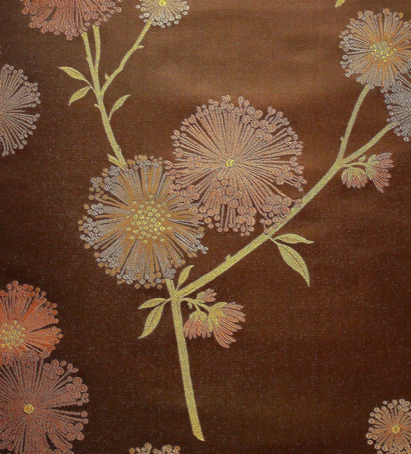 Stunner! 100% Silk Lampas Satin Mod Branch Tree "Coffee" Brown Orange Gold Bty