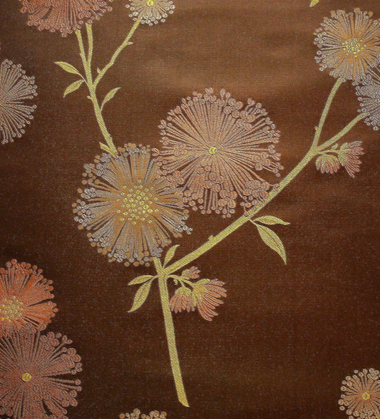 Stunner! 100% Silk Lampas Satin Mod Branch Tree "Coffee" Brown Orange Gold Bty