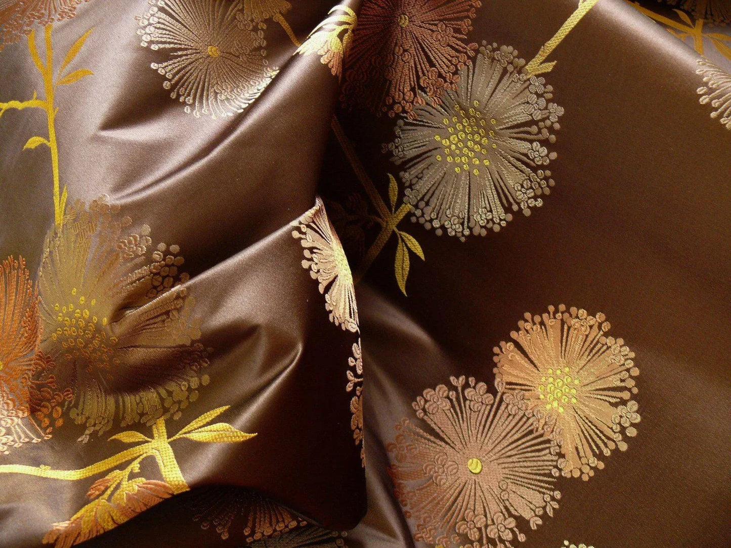 Stunner! 100% Silk Lampas Satin Mod Branch Tree "Coffee" Brown Orange Gold Bty