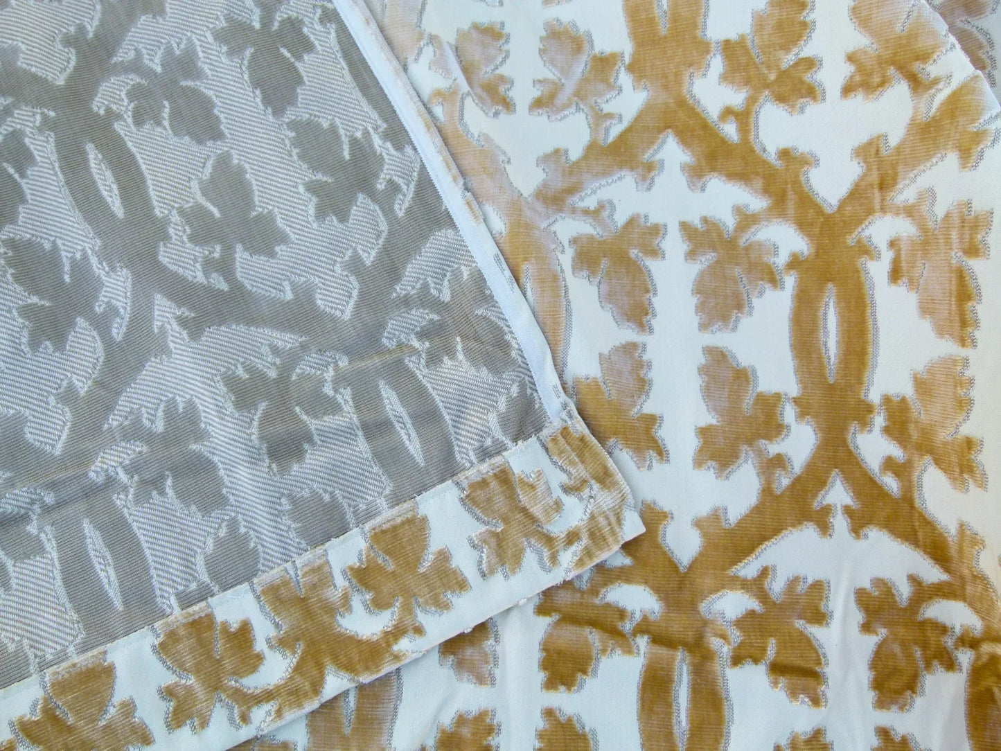 Scalamandre Length 2.5Y Falk Manor House Beige Velvet Silk Velvet Botanical Foliage MSRP USD 498/y