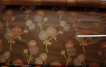 Stunner! 100% Silk Lampas Satin Mod Branch Tree "Coffee" Brown Orange Gold Bty