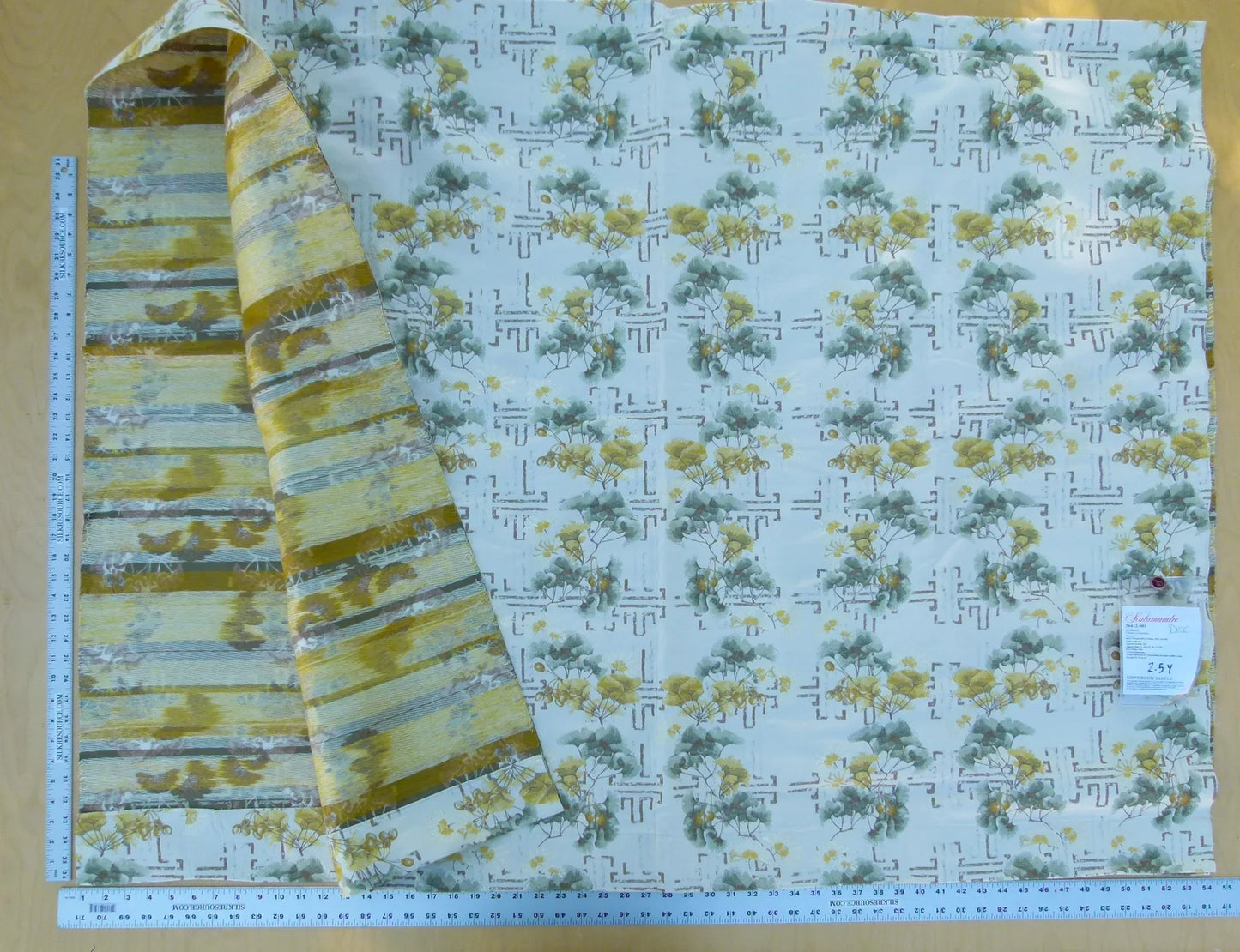 Scalamandre Colony Length 2.5Y Ginkgo Biscuit Chinoiserie Tree Floral White Yellow Tree Foliage and Nuts MSRP USD 470/y