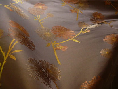 Stunner! 100% Silk Lampas Satin Mod Branch Tree "Coffee" Brown Orange Gold Bty