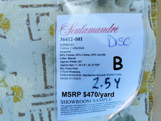 Scalamandre Colony Length 2.5Y Ginkgo Biscuit Chinoiserie Tree Floral White Yellow Tree Foliage and Nuts MSRP USD 470/y