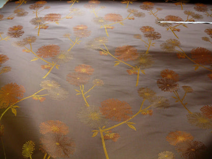 Stunner! 100% Silk Lampas Satin Mod Branch Tree "Coffee" Brown Orange Gold Bty