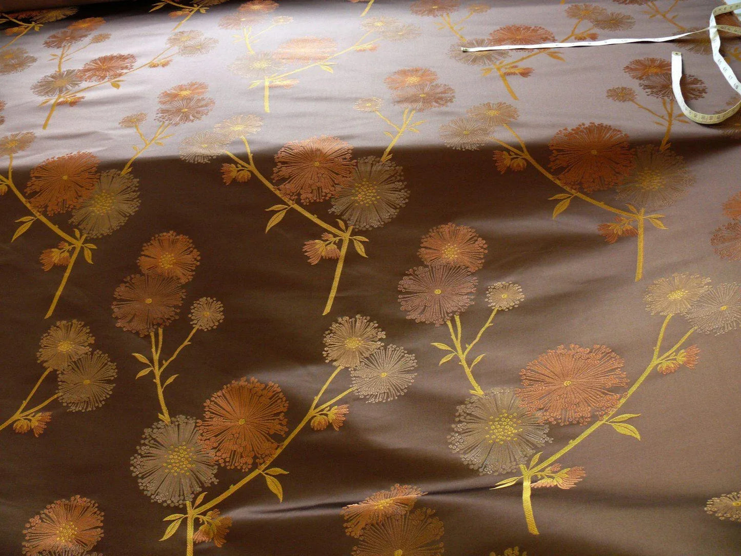 Stunner! 100% Silk Lampas Satin Mod Branch Tree "Coffee" Brown Orange Gold Bty