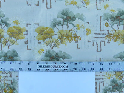 Scalamandre Colony Length 2.5Y Ginkgo Biscuit Chinoiserie Tree Floral White Yellow Tree Foliage and Nuts MSRP USD 470/y