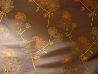 Stunner! 100% Silk Lampas Satin Mod Branch Tree "Coffee" Brown Orange Gold Bty