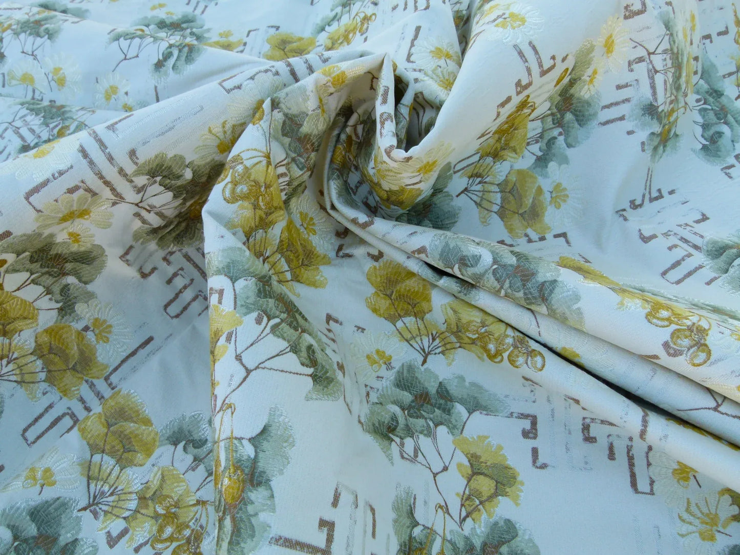 Scalamandre Colony Length 2.5Y Ginkgo Biscuit Chinoiserie Tree Floral White Yellow Tree Foliage and Nuts MSRP USD 470/y