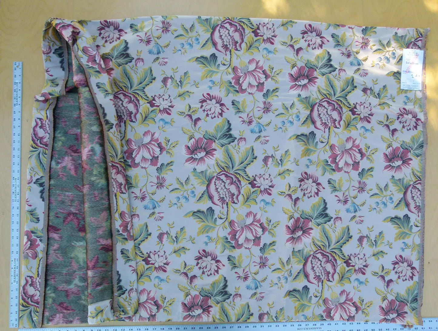 Scalamandre Length 2.4Y Seicento Peony Pomegranate Silk Floral Red Green Yellow MSRP USD 1406/y