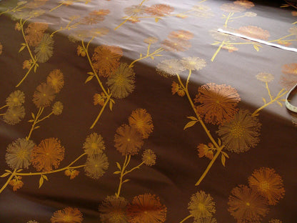 Stunner! 100% Silk Lampas Satin Mod Branch Tree "Coffee" Brown Orange Gold Bty