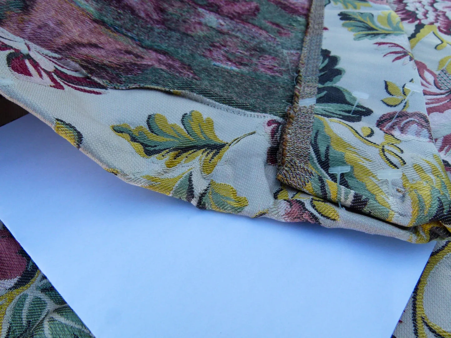 Scalamandre Length 2.4Y Seicento Peony Pomegranate Silk Floral Red Green Yellow MSRP USD 1406/y