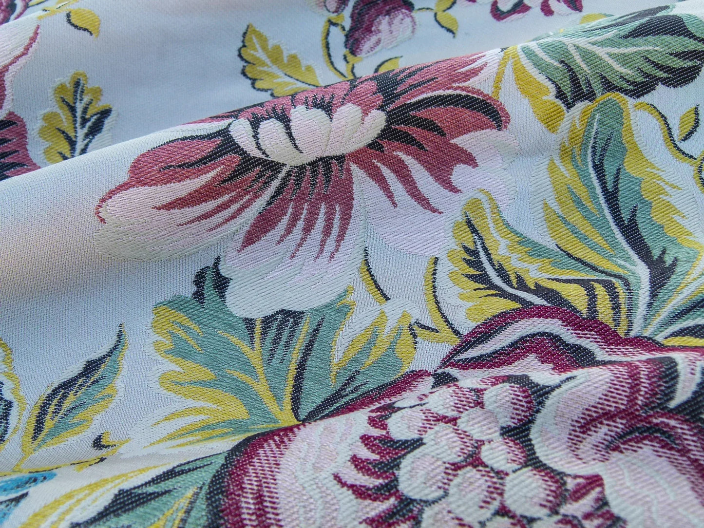 Scalamandre Length 2.4Y Seicento Peony Pomegranate Silk Floral Red Green Yellow MSRP USD 1406/y