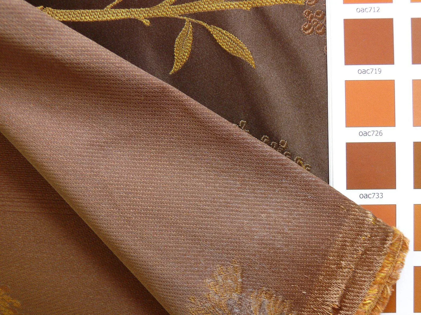 Stunner! 100% Silk Lampas Satin Mod Branch Tree "Coffee" Brown Orange Gold Bty