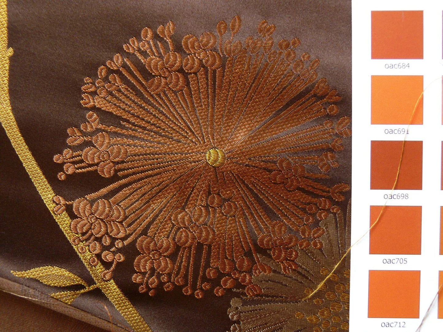 Stunner! 100% Silk Lampas Satin Mod Branch Tree "Coffee" Brown Orange Gold Bty