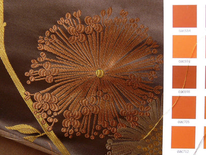 Stunner! 100% Silk Lampas Satin Mod Branch Tree "Coffee" Brown Orange Gold Bty