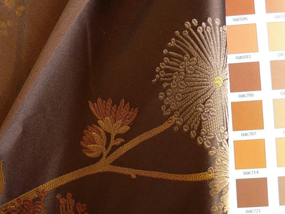 Stunner! 100% Silk Lampas Satin Mod Branch Tree "Coffee" Brown Orange Gold Bty