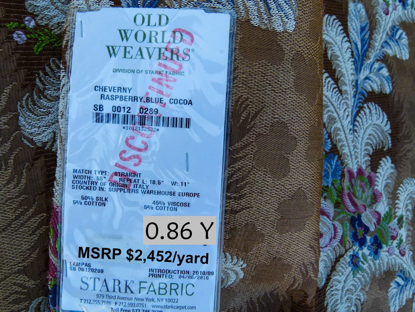 Scalamandre Length 0.86Y Cheverny Raspberry Blue Cocoa Floral Historic MSRP USD 2452/y