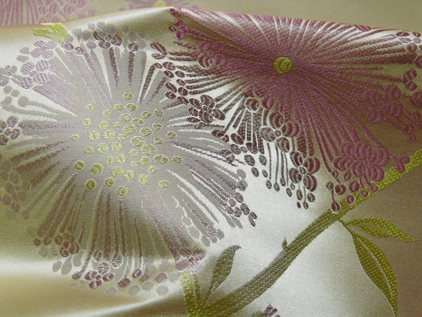 Stunner! 100% Silk Lampas Satin Mod Branch Tree" Cinder Rose" Pink Blue Lavender