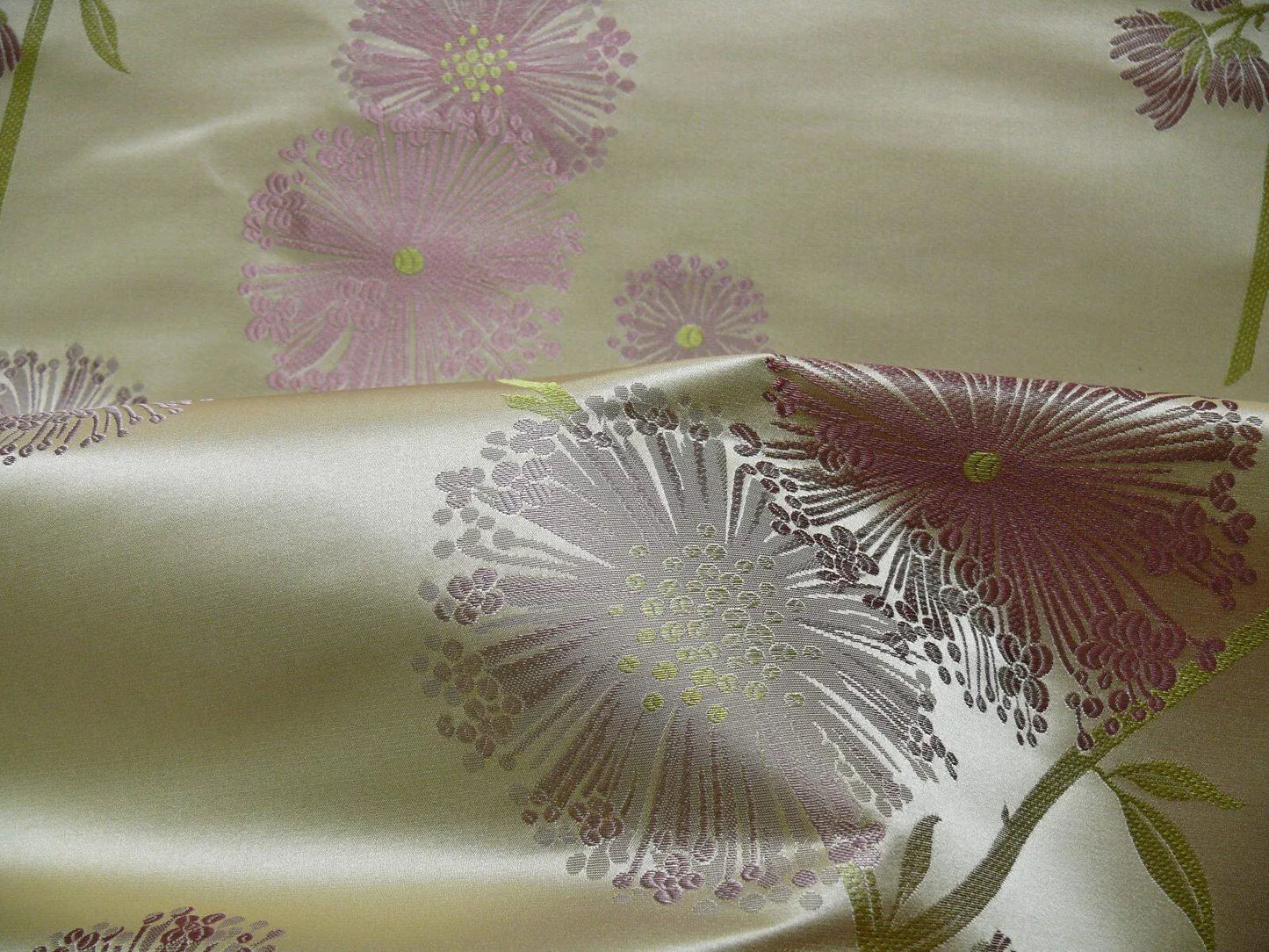 Stunner! 100% Silk Lampas Satin Mod Branch Tree" Cinder Rose" Pink Blue Lavender