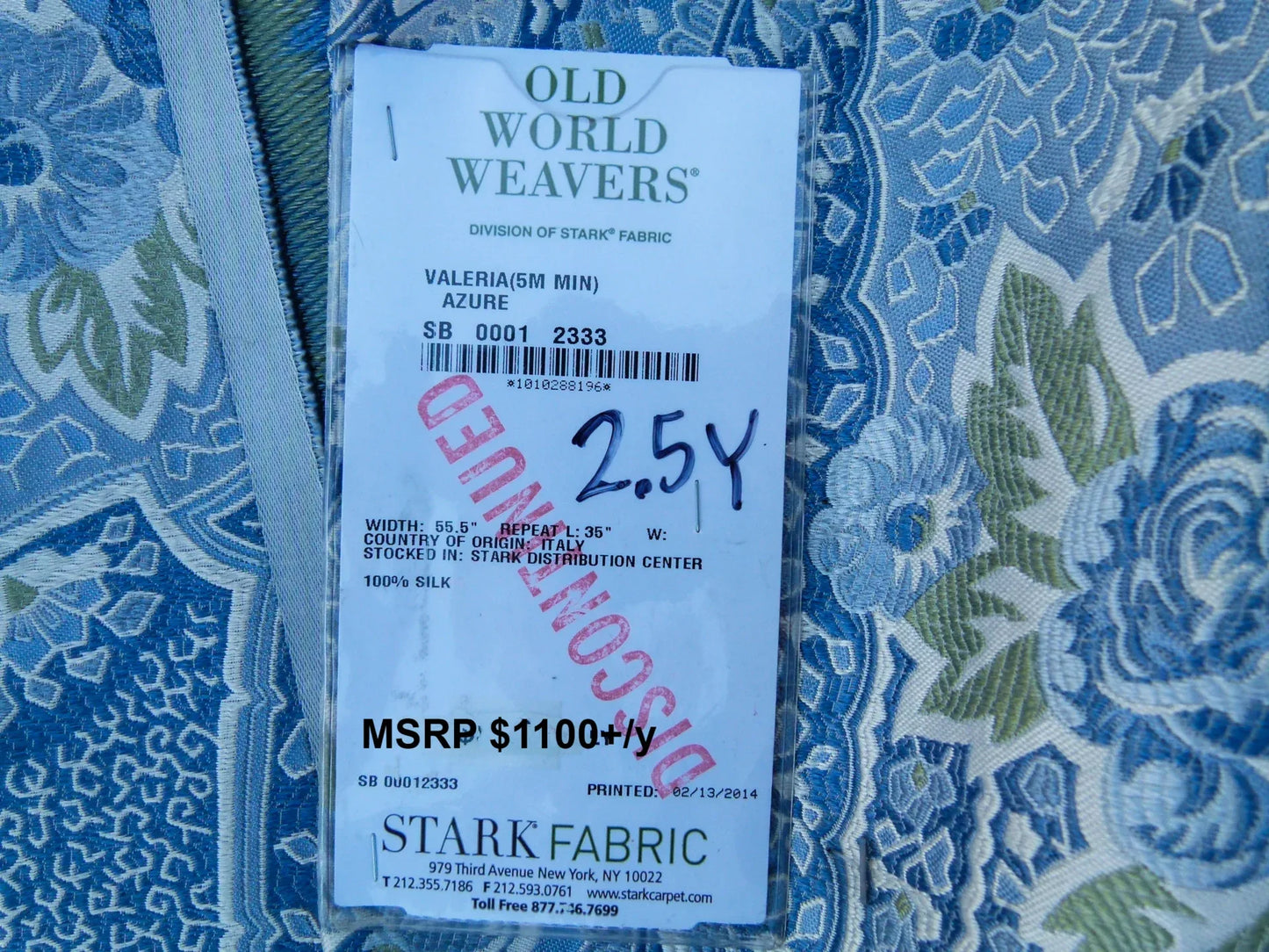 Scalamandre Length 2.5y Valeria Azure Blue Paisley Silk Lampas MSRP USD 1100+/y