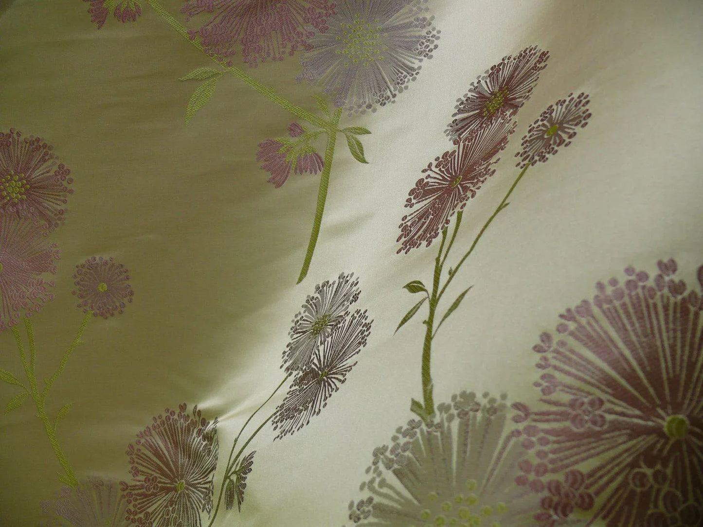 Stunner! 100% Silk Lampas Satin Mod Branch Tree" Cinder Rose" Pink Blue Lavender