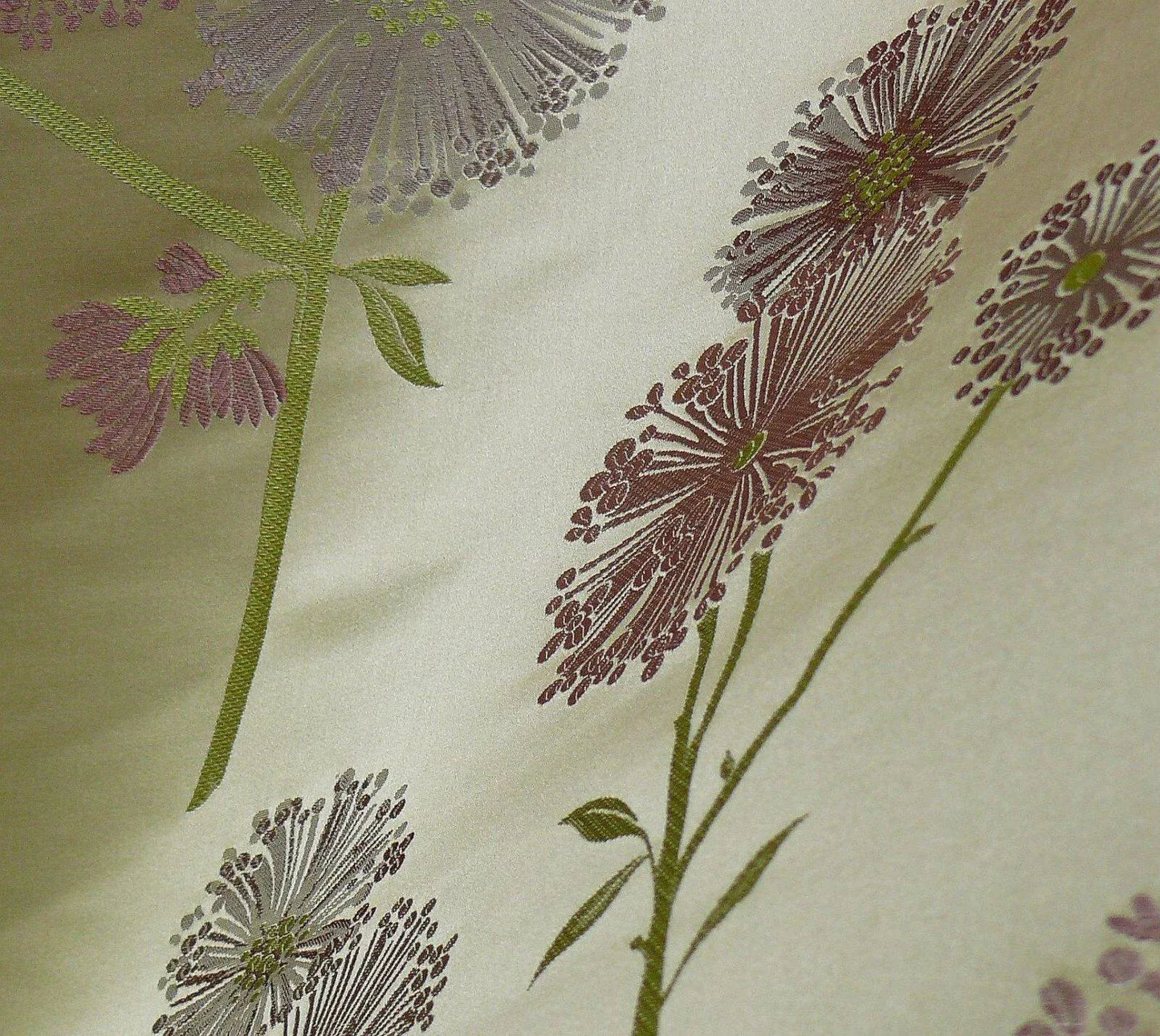 Stunner! 100% Silk Lampas Satin Mod Branch Tree" Cinder Rose" Pink Blue Lavender