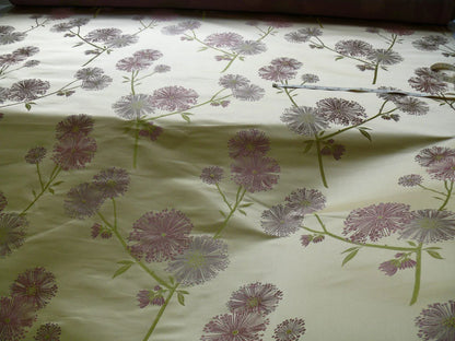 Stunner! 100% Silk Lampas Satin Mod Branch Tree" Cinder Rose" Pink Blue Lavender