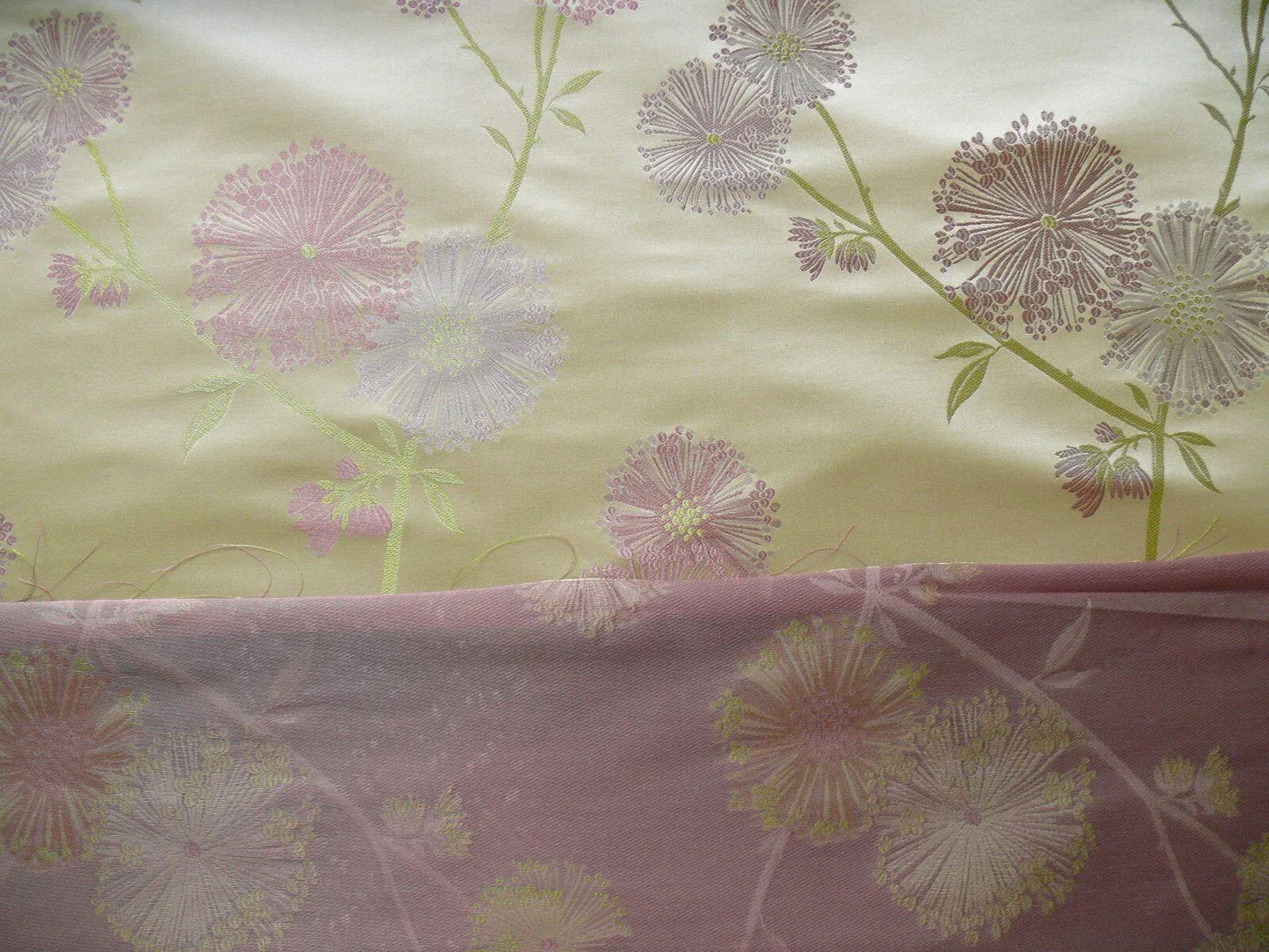 Stunner! 100% Silk Lampas Satin Mod Branch Tree" Cinder Rose" Pink Blue Lavender