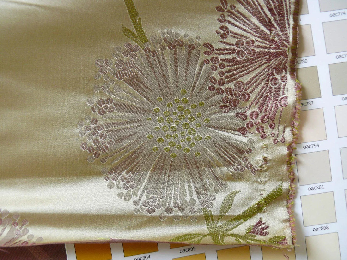 Stunner! 100% Silk Lampas Satin Mod Branch Tree" Cinder Rose" Pink Blue Lavender