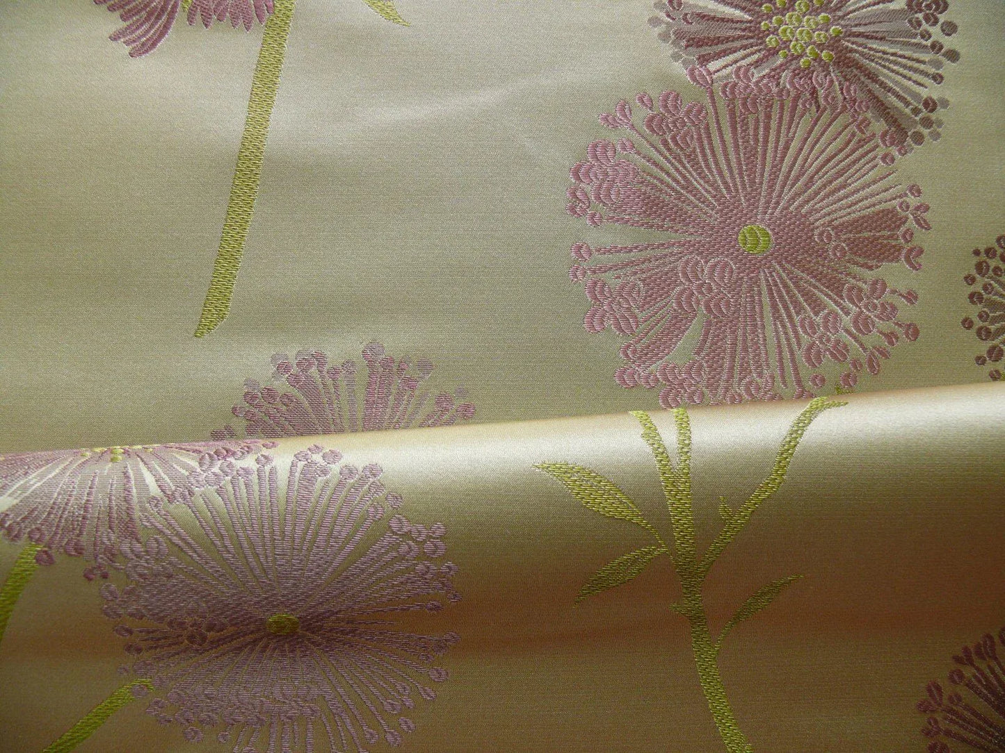 Stunner! 100% Silk Lampas Satin Mod Branch Tree" Cinder Rose" Pink Blue Lavender