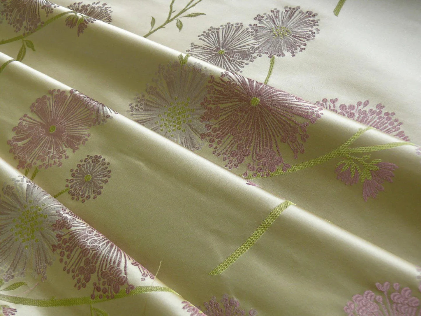 Stunner! 100% Silk Lampas Satin Mod Branch Tree" Cinder Rose" Pink Blue Lavender