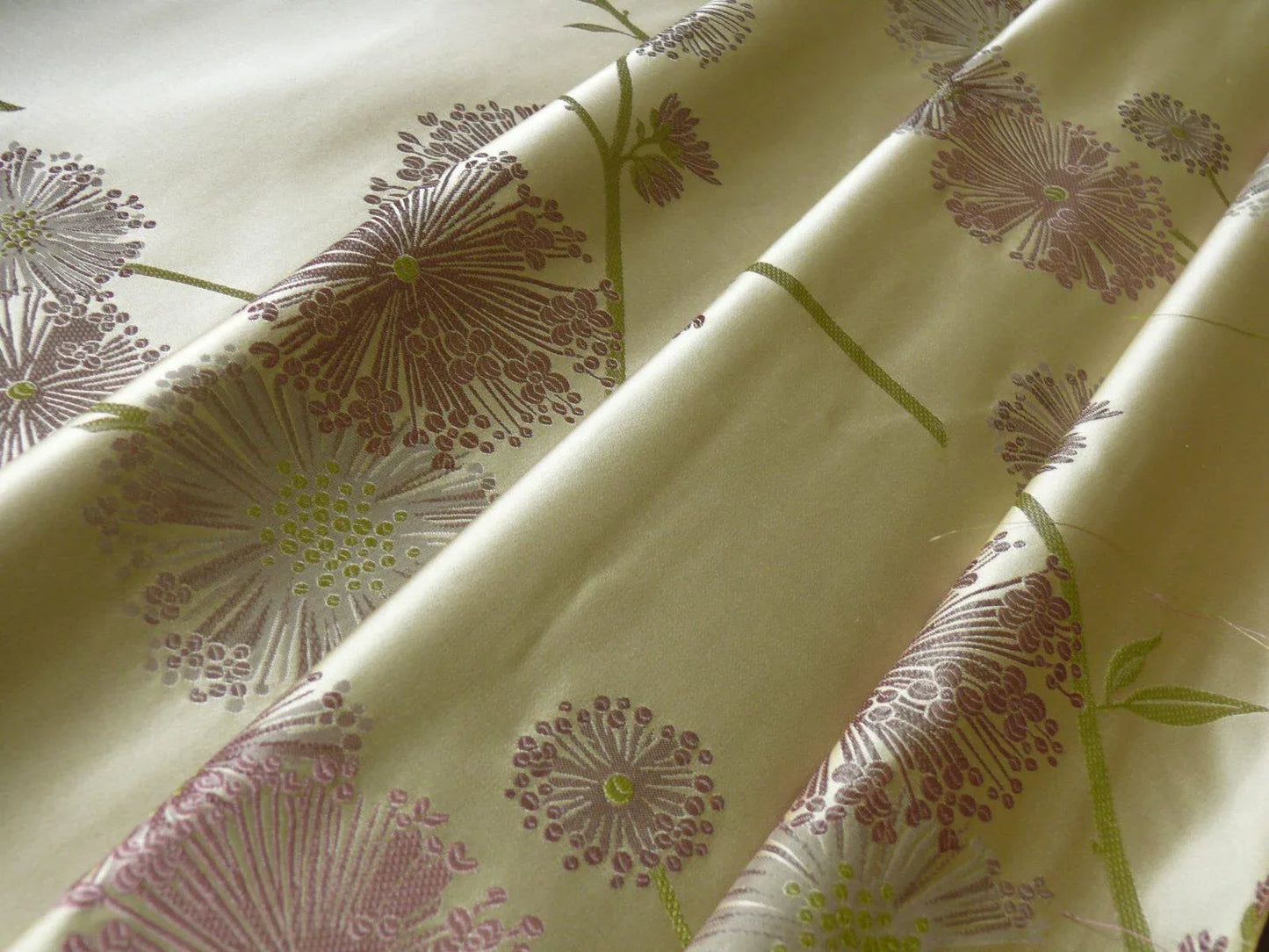 Stunner! 100% Silk Lampas Satin Mod Branch Tree" Cinder Rose" Pink Blue Lavender