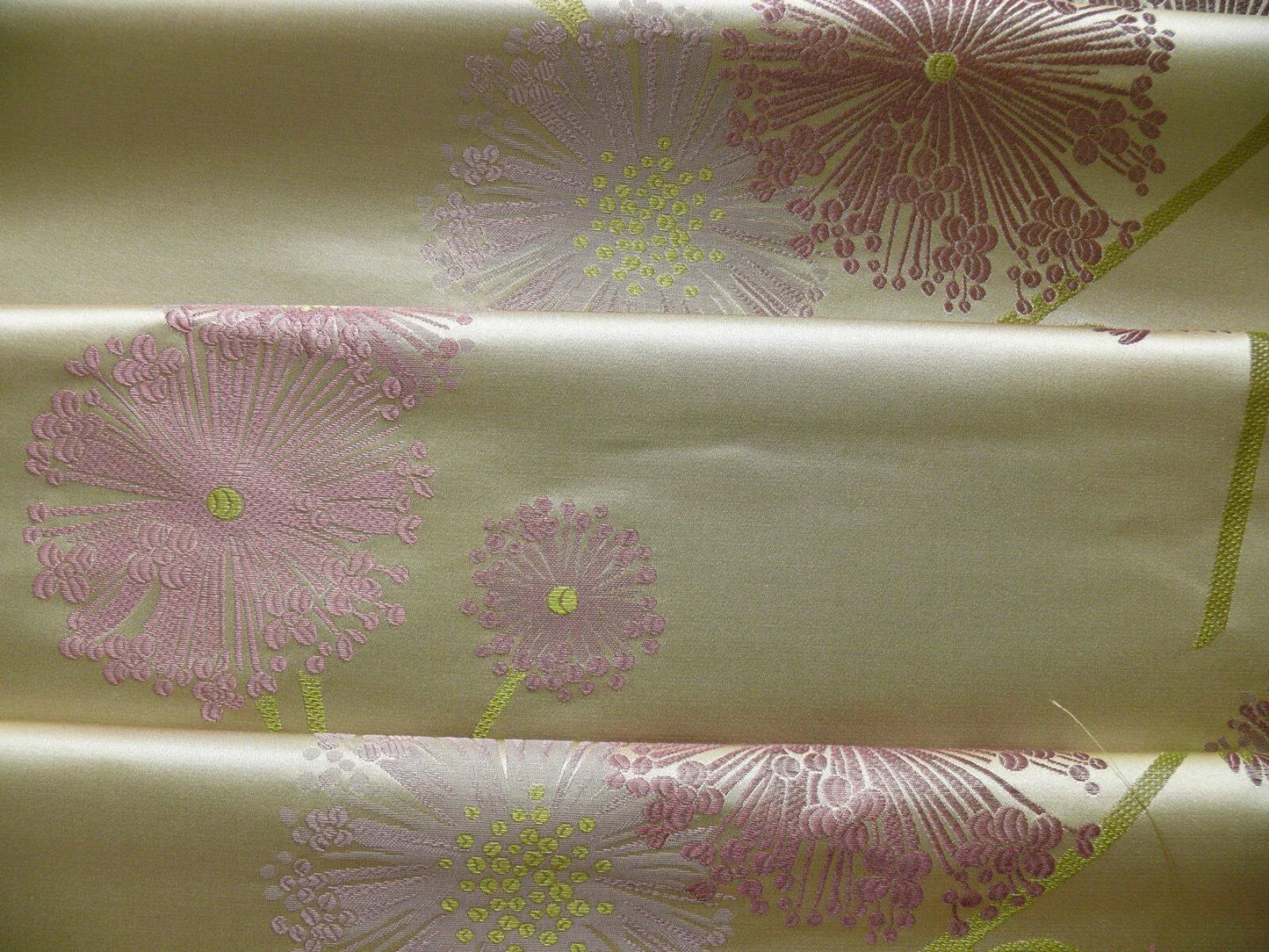 Stunner! 100% Silk Lampas Satin Mod Branch Tree" Cinder Rose" Pink Blue Lavender