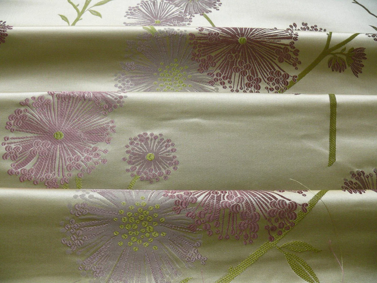 Stunner! 100% Silk Lampas Satin Mod Branch Tree" Cinder Rose" Pink Blue Lavender