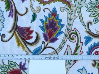 Scalamandre Length 2.5Y Mitra Teal/Plum/Brick on White Crewel Wool on Cotton Embroidery MSRP USD 500+/y