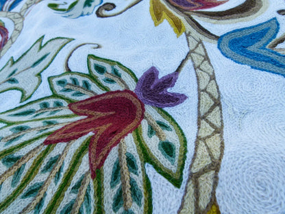 Scalamandre Length 2.5Y Mitra Teal/Plum/Brick on White Crewel Wool on Cotton Embroidery MSRP USD 500+/y